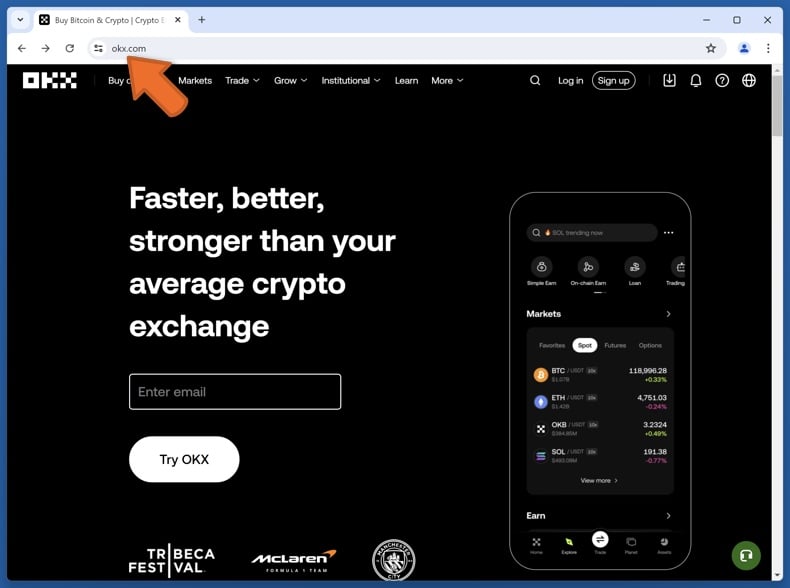 Appearance of the real OKX website (okx.com)
