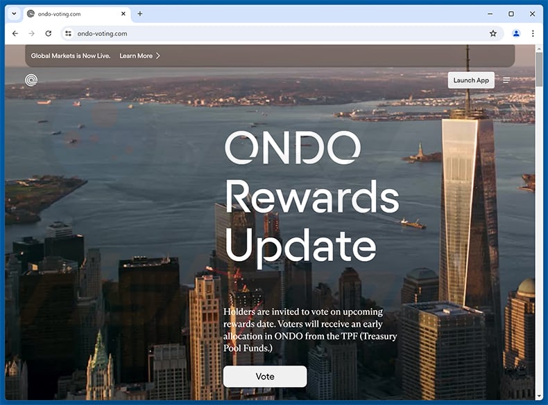 $ONDO rewards-themed drainer website (ondo-voting[.]com)
