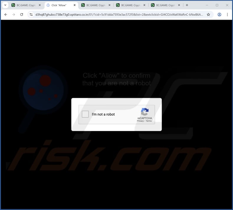optitaro.co[.]in pop-up redirects