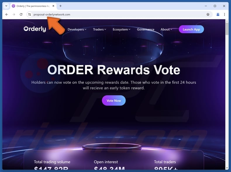 Fake Orderly ($ORDER) Vote Rewards website