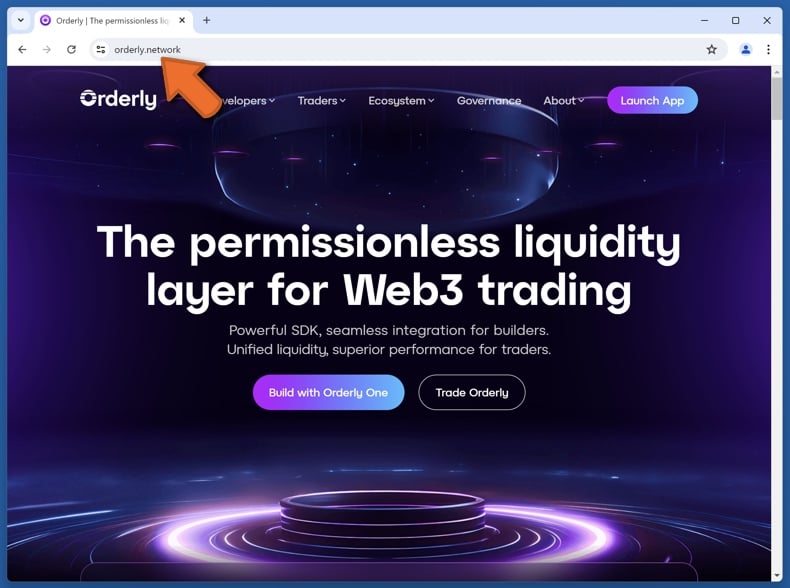 Appearance of the real Orderly Network website (orderly.network)