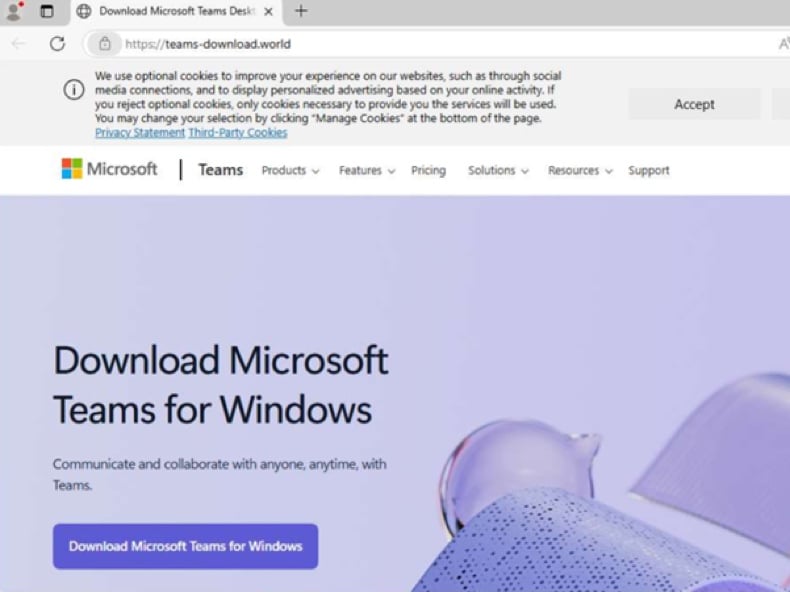Malicious site distributing Oyster malware (fake Microsoft Teams)