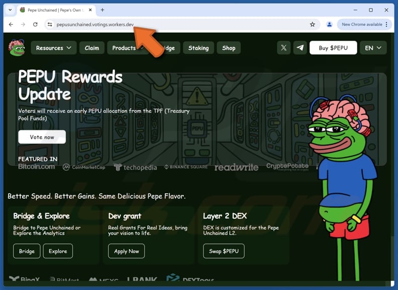 Pepe Unchained ($PEPU) Vote Rewards scam