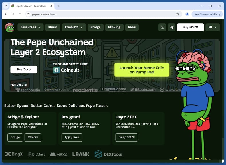 Pepe Unchained ($PEPU) Vote Rewards Scam original site (pepeunchained.com)