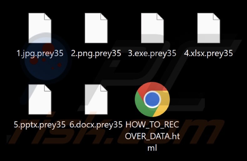 Files encrypted by Prey ransomware (.prey35 extension)