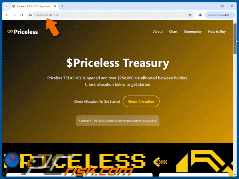 Appearance of the fake $Priceless Treasury Allocation website (GIF)