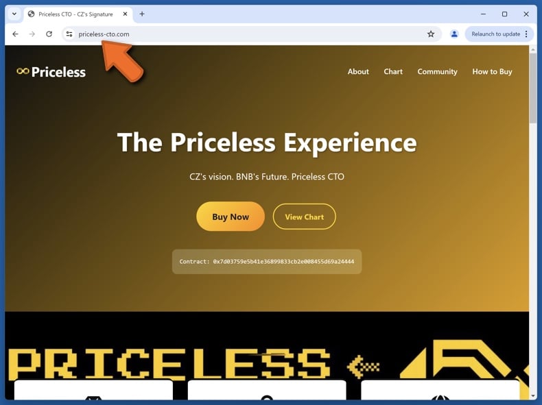 Appearance of the real Priceless token website (priceless-cto.com)