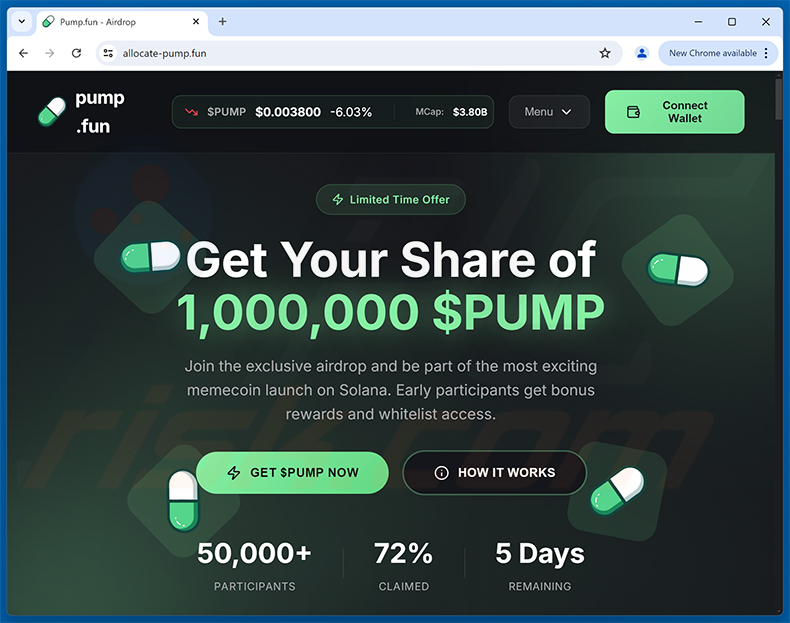$PUMP Airdrop drainer website (allocate-pump[.]fun)