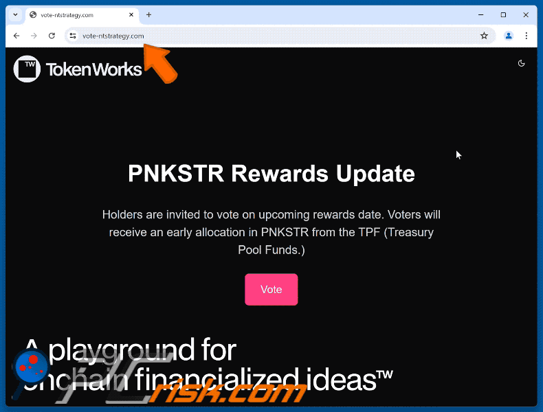 Appearance of the fake PunkStrategy ($PNKSTR) Vote Rewards website (GIF)