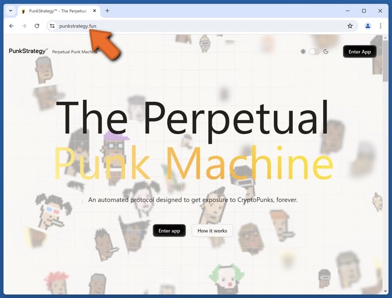 Appearance of the real PunkStrategy website (punkstrategy.fun)