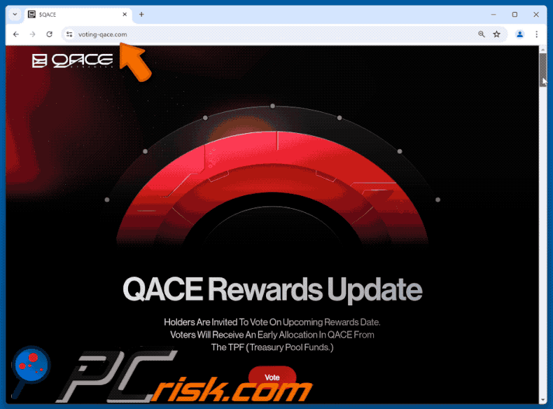 Appearance of the fake Qace Dynamics ($QACE) Vote Rewards website (GIF)