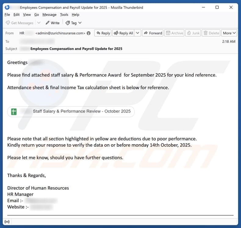 Email Account Failure Notice email spam campaign