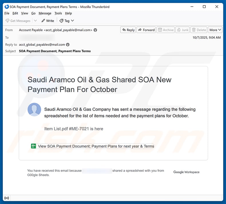 Saudi Aramco email scam (2025-10-08)