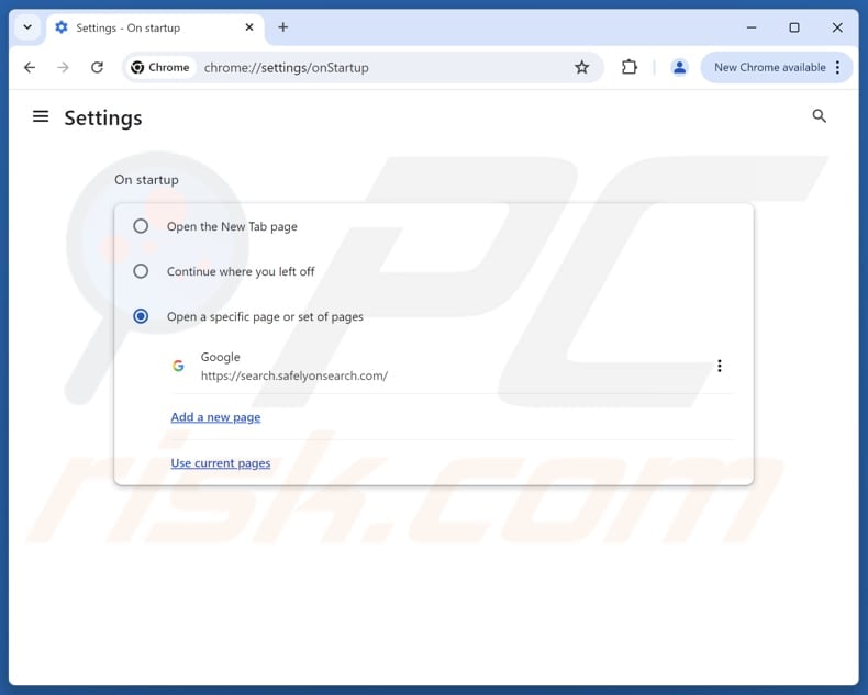 Removing search.safelyonsearch.com from Google Chrome homepage