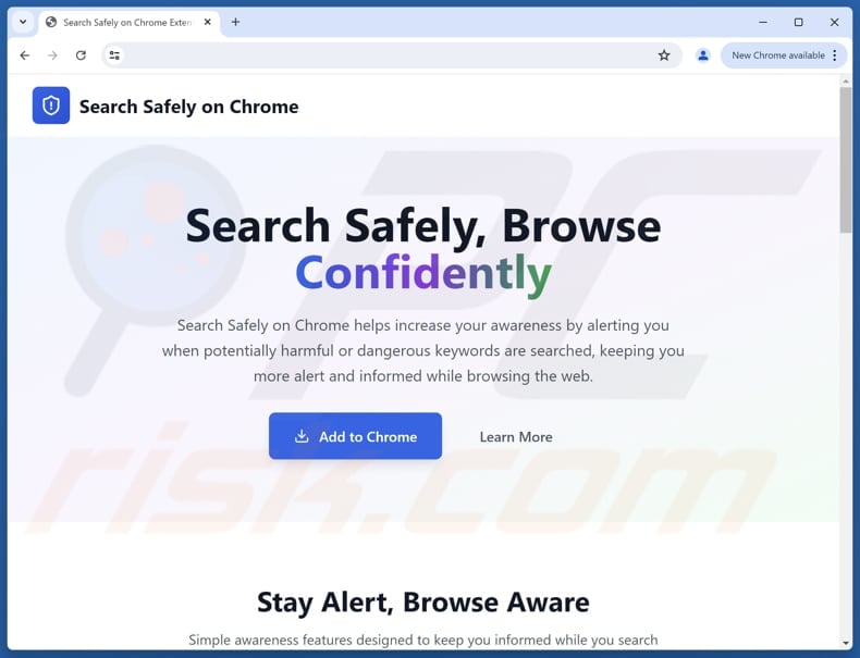 Website used to promote Search Safely on Chrome browser hijacker