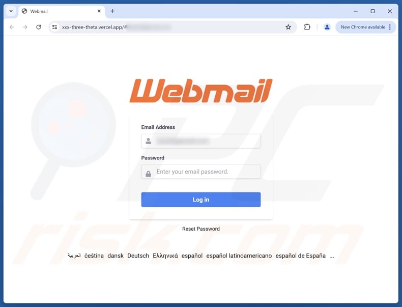 Security Notice Update scam email promoted phishing site