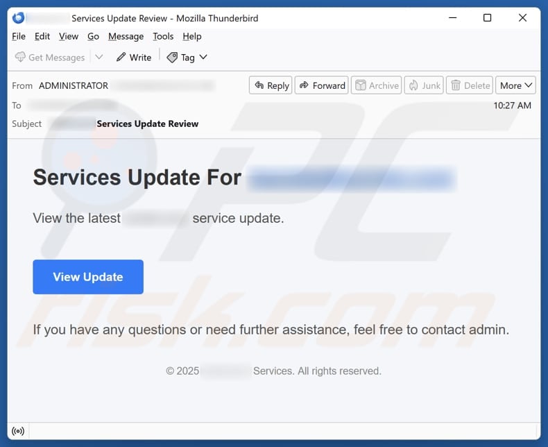 Email Account Failure Notice email spam campaign