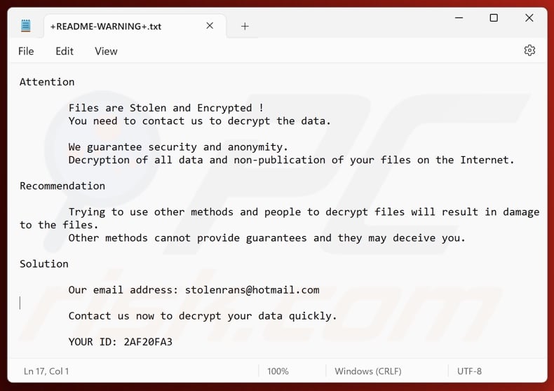 Sns ransomware ransom note (+README-WARNING+.txt)