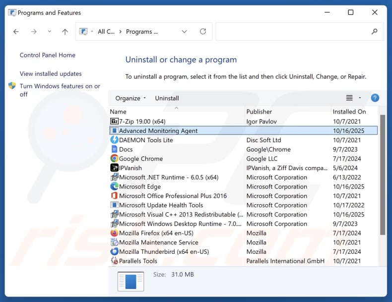 Unwanted app uninstall via Control Panel