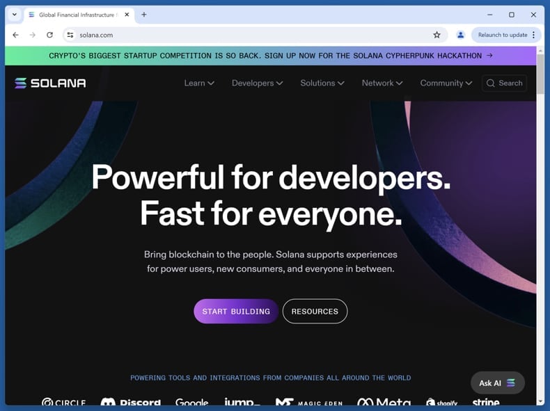Solana Mystery Box reward scam real website (solana.com)