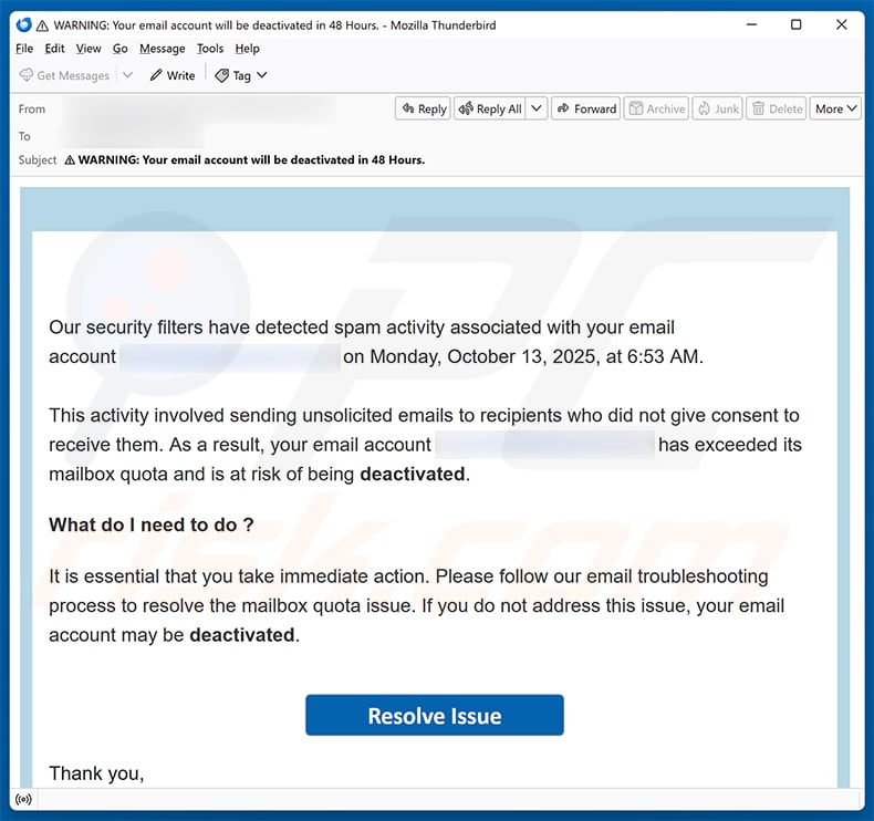 Spam Activity Associated With Your Email Account Email Scam (2025-10-15)