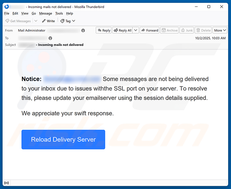SSL Port Server Errors email scam (2025-10-08)