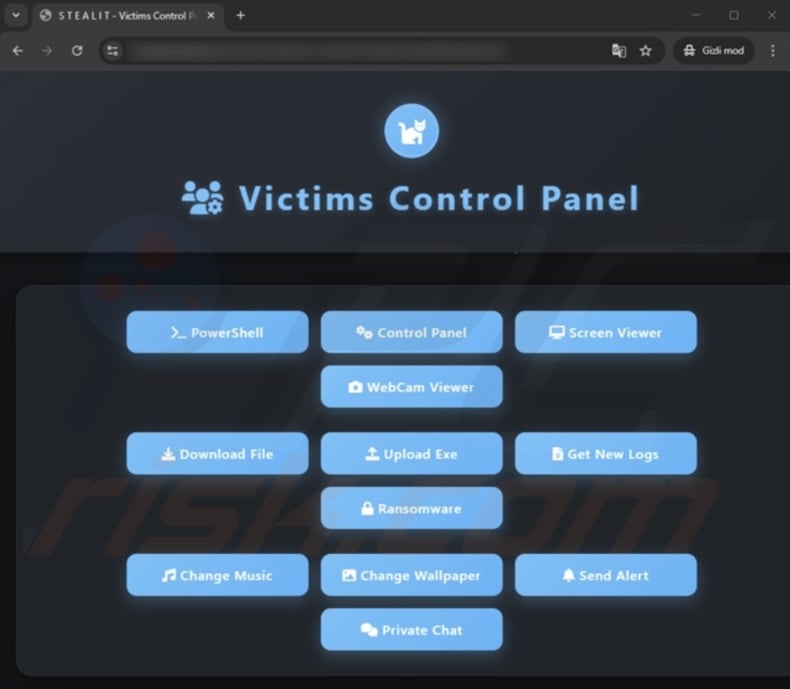 Stealit malware web control panel