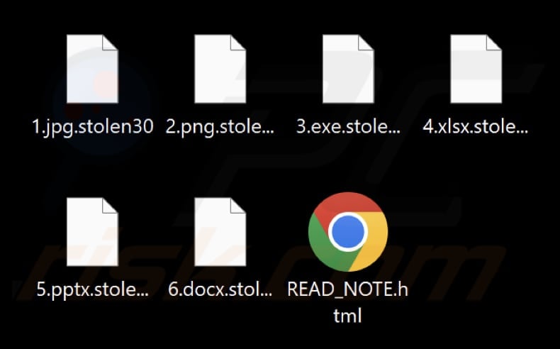 Files encrypted by Stolen ransomware (.stolen30 extension)