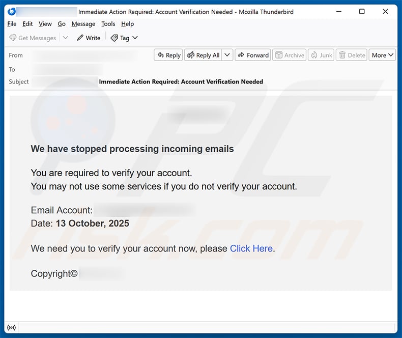 Stopped Processing Incoming Emails Scam (2025-10-15)