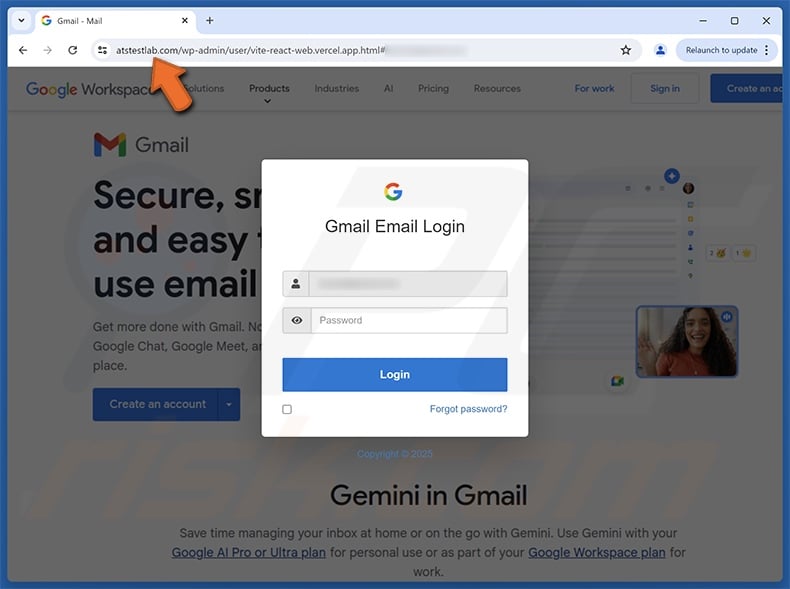 System Update scam email promoted phishing site