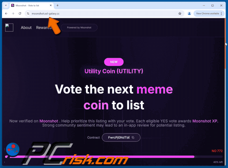 Appearance of the fake Utility Coin ($UTILITY) Vote Rewards website (GIF)