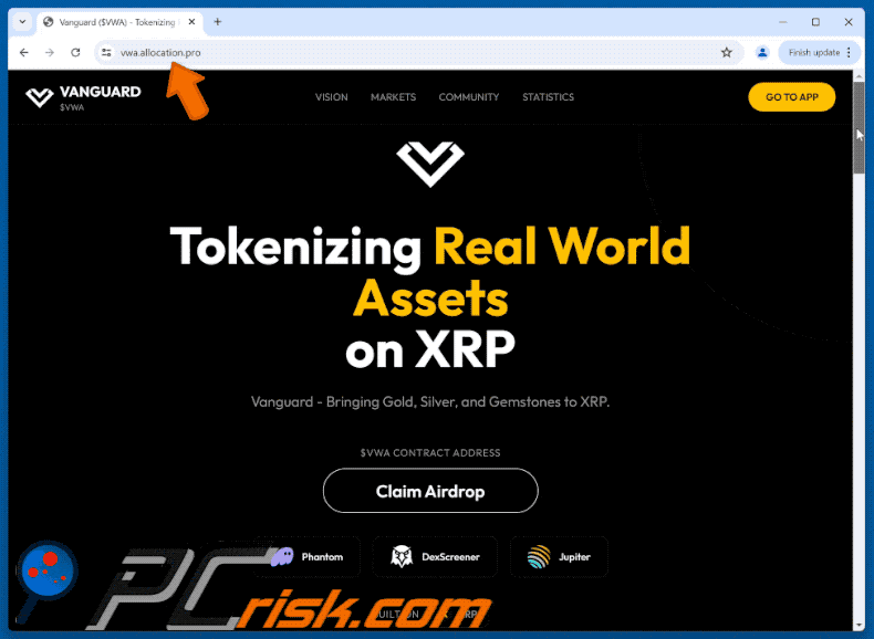 Appearance of Vanguard ($VWA) Airdrop scam
