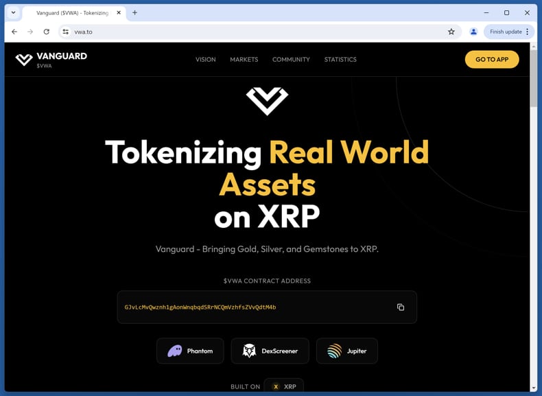 Vanguard ($VWA) Airdrop Scam real website (vwa.to)