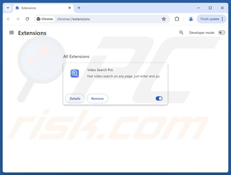 Removing videosearcherpro.com related Google Chrome extensions