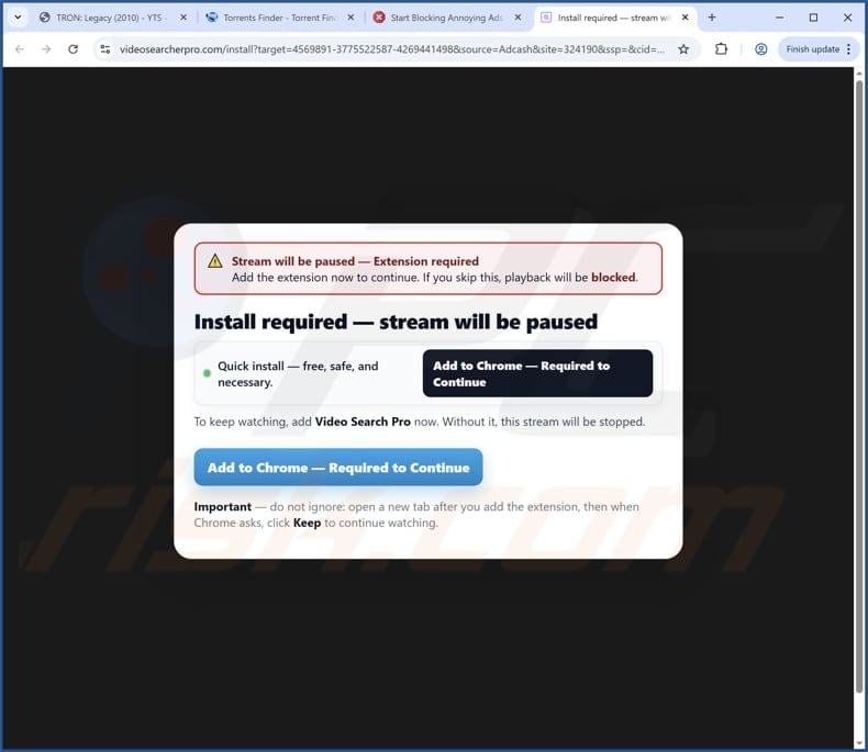 videosearcherpro.com redirect deceptive promoter