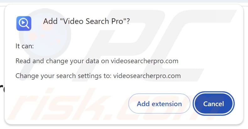 Video Search Pro browser hijacker asking for permissions