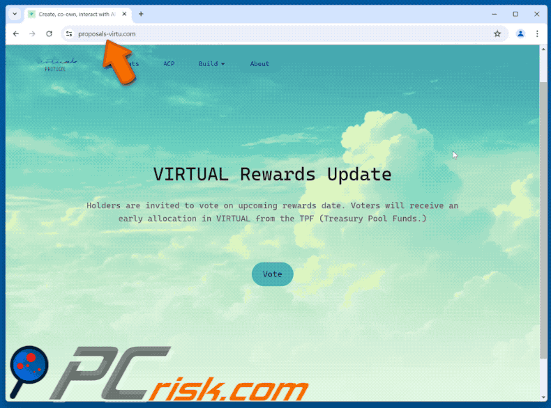 Appearance of Virtuals Protocol ($VIRTUAL) Vote Rewards scam