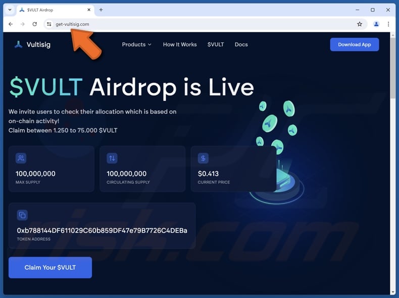 Fake Vultisig ($VULT) Airdrop website