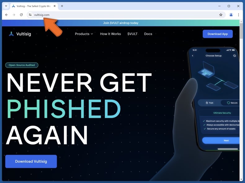 Appearance of the real Vultisig website (vultisig.com)