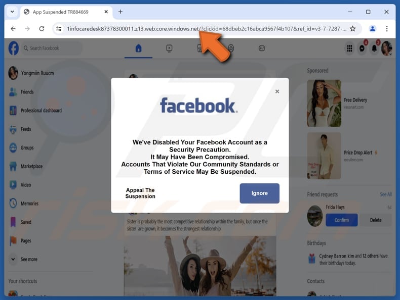 We've Disabled Your Facebook Account scam
