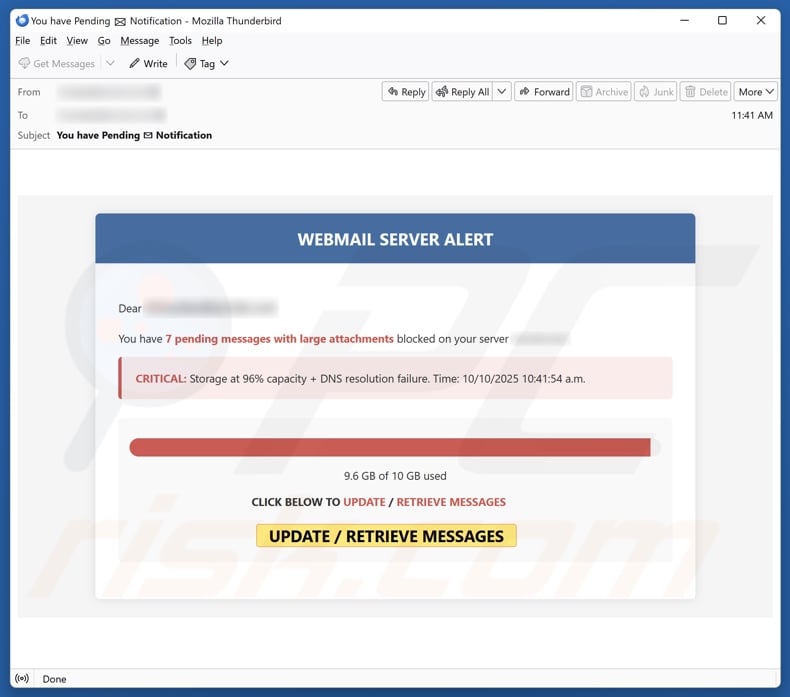 Webmail Server Alert email spam campaign