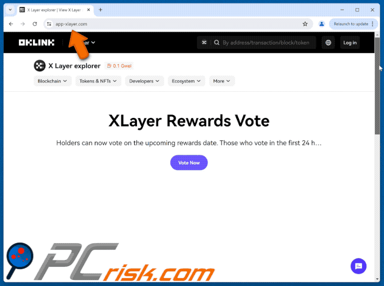 Appearance of X Layer Vote Rewards scam