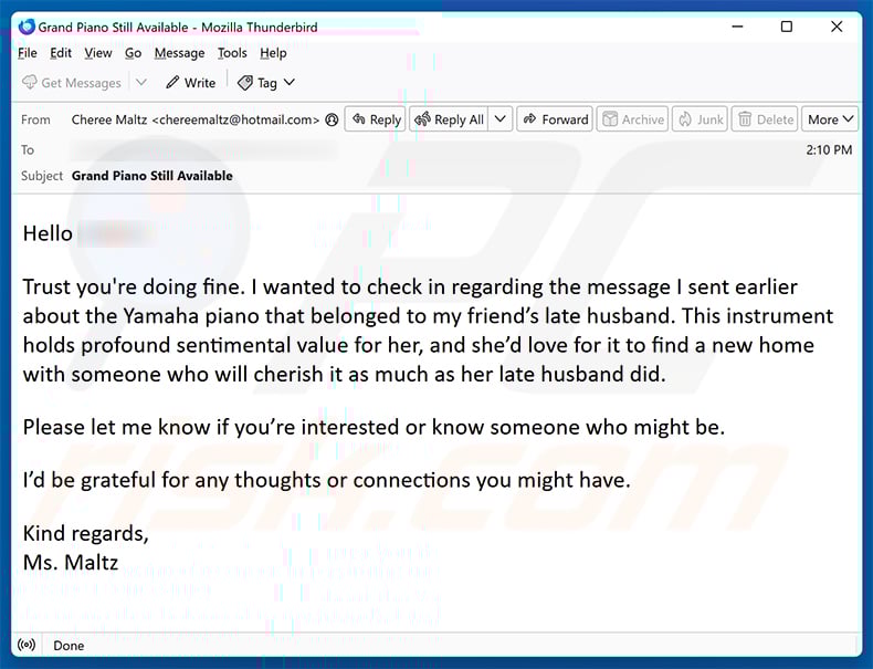 Yamaha Baby Grand Piano email scam