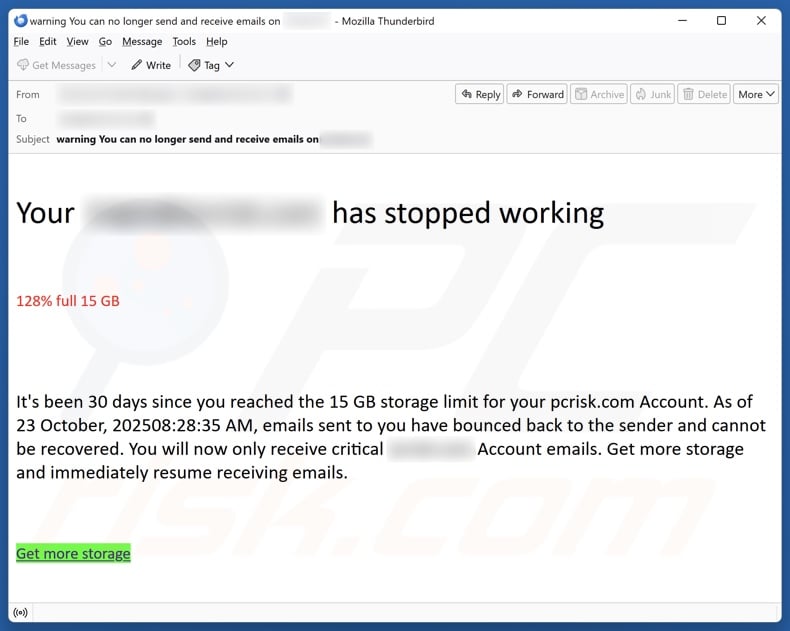Your Email Has Stopped Working email spam campaign