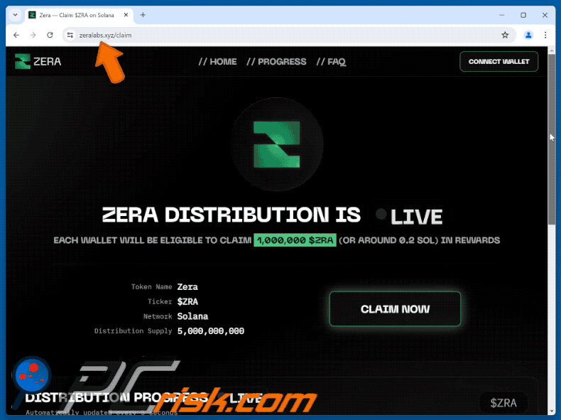 Appearance of the fake ZERA Distribution website (GIF)