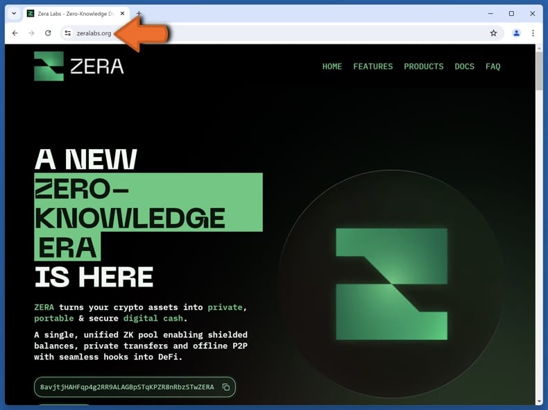 Appearance of the real Zera Labs website (zeralabs.org)