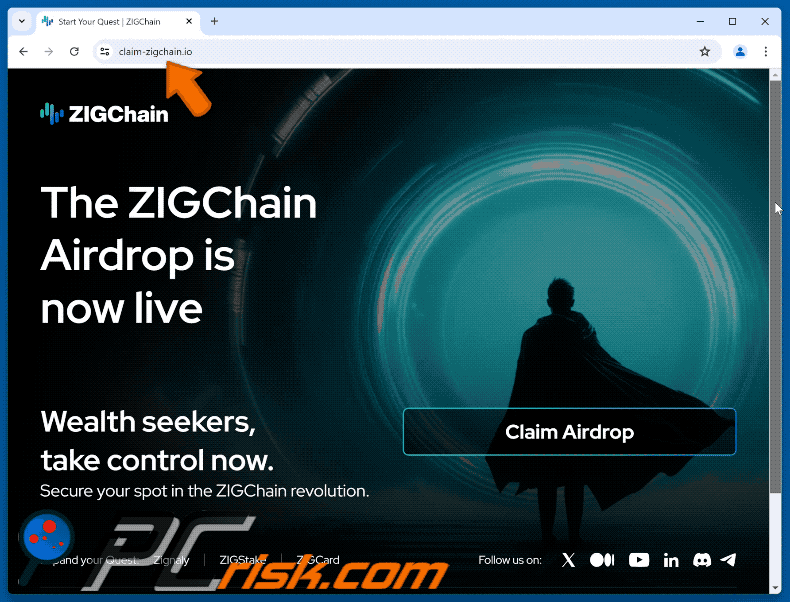 Appearance of the fake ZIGChain Airdrop website (GIF)