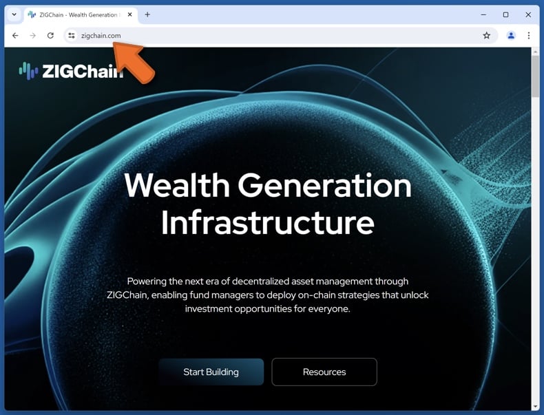 Appearance of the real ZIGChain website (zigchain.com)