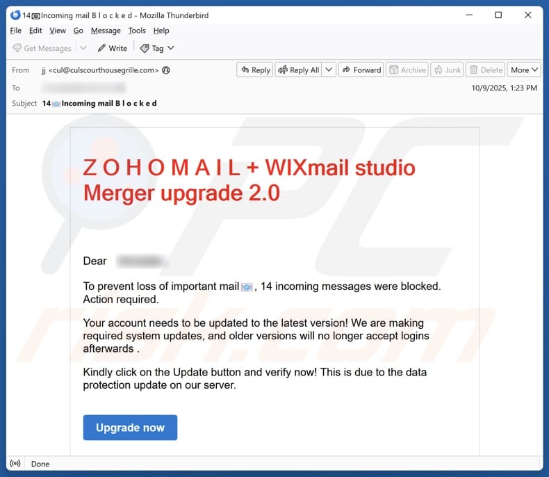 Email Account Failure Notice email spam campaign