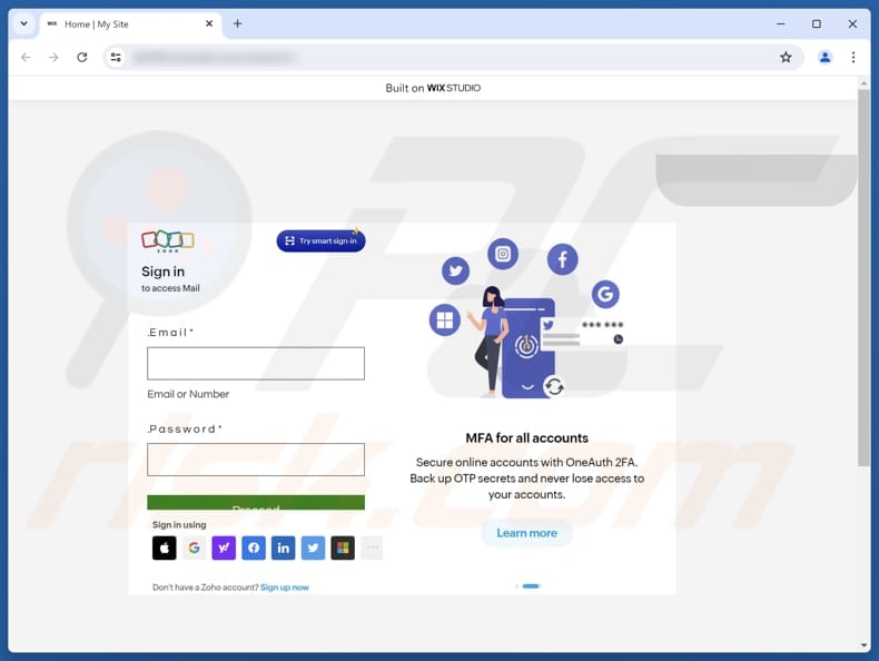 Zoho Mail + Wix Mail Studio Merger Upgrade Scam phishing site